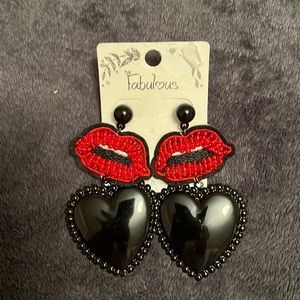 Red and Black lip/heart earrings